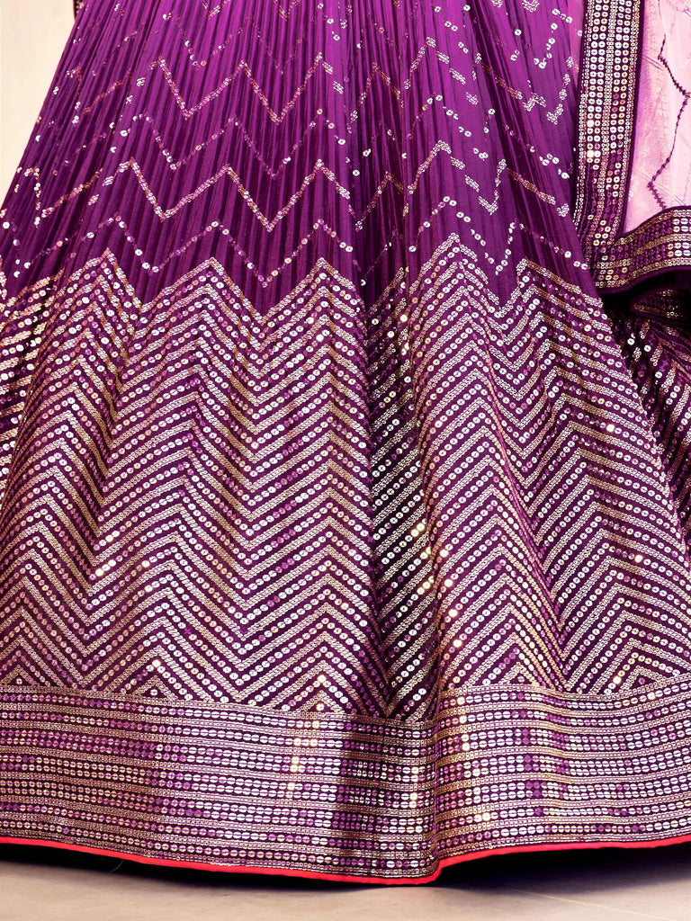 Amazing Purple Sequins Chinon Function Wear Lehenga Choli