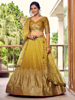 Outstanding Yellow Sequins Chinon Haldi Wear Lehenga Choli