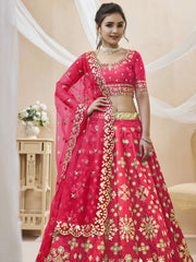 Outstanding Pink Zari Work Art Silk Reception Wear Lehenga Choli