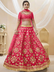 Outstanding Pink Zari Work Art Silk Reception Wear Lehenga Choli