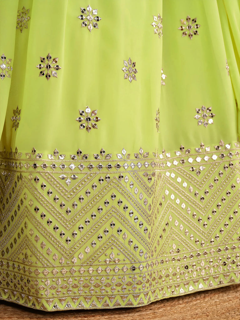 Stunning Lime Green Sequins Georgette Reception Wear Lehenga Choli