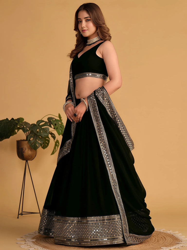 Beautiful Black Zari Embroidered Georgette Lehenga Choli With Dupatta