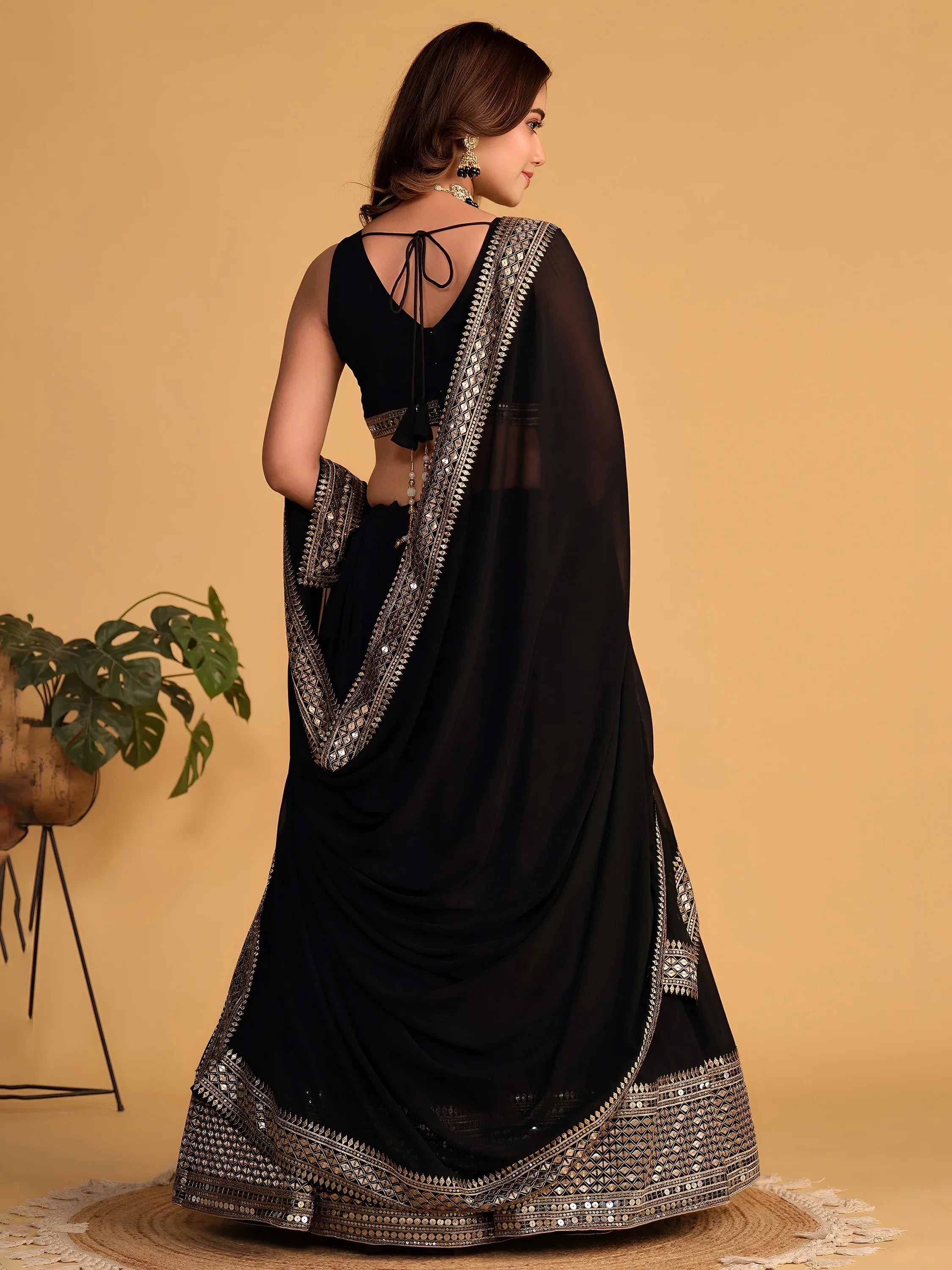 Beautiful Black Zari Embroidered Georgette Lehenga Choli With Dupatta