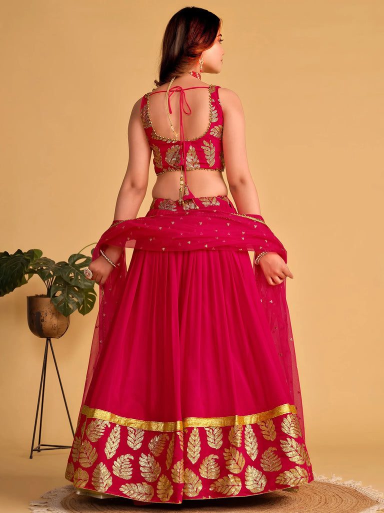 Fabulous Pink Zari Embroidered Georgette Function Wear Lehenga Choli