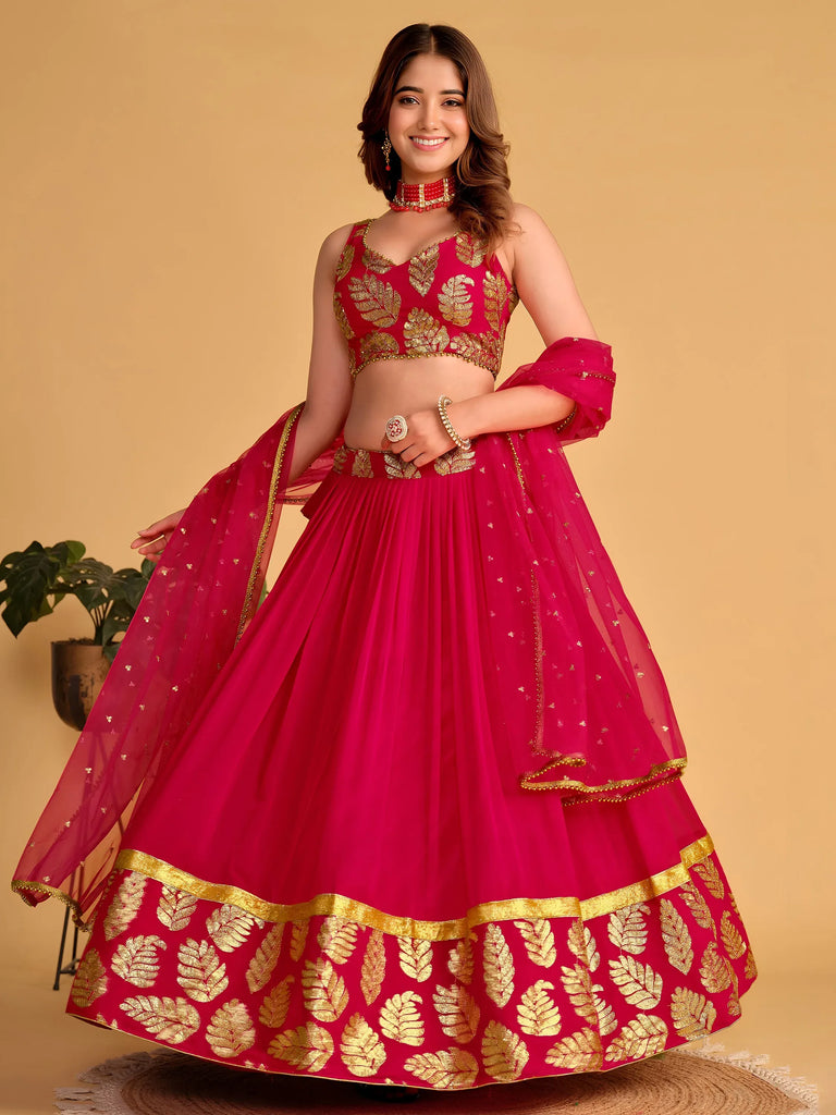 Fabulous Pink Zari Embroidered Georgette Function Wear Lehenga Choli