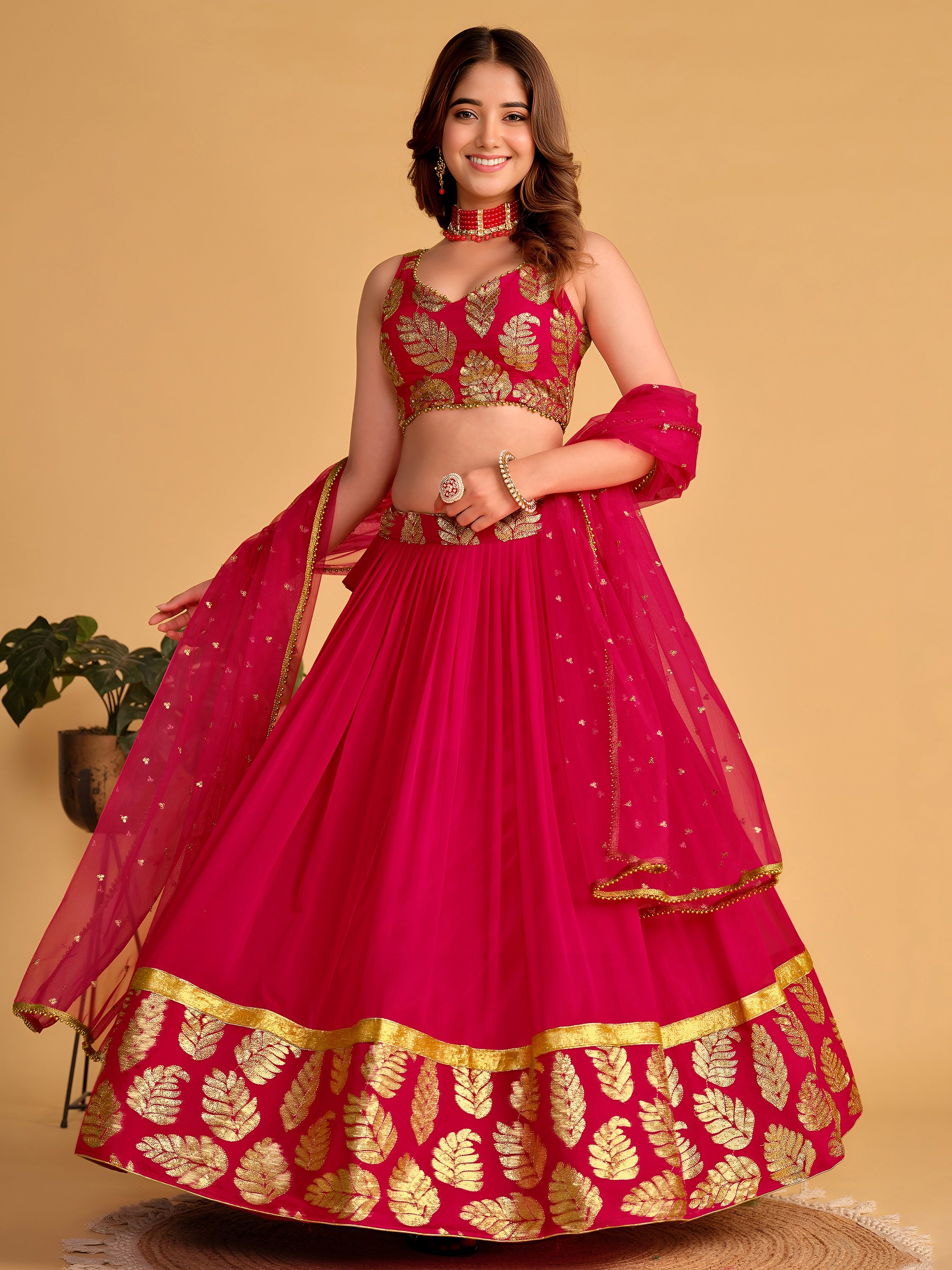 Fabulous Pink Zari Embroidered Georgette Function Wear Lehenga Choli