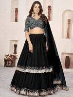 Outstanding Black Sequins Georgette Wedding Wear Lehenga Choli