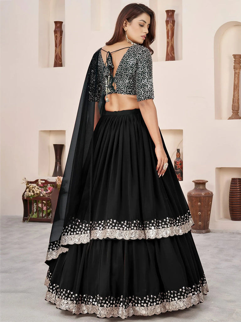 Outstanding Black Sequins Georgette Wedding Wear Lehenga Choli