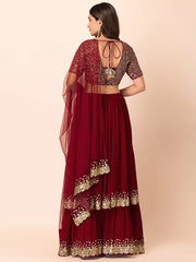 Wonderful Maroon Sequins Georgette Party Wear Lehenga Choli