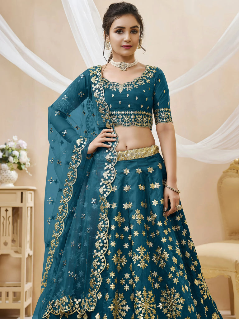 Irresistible Blue Zari Work Art Silk Wedding Wear Lehenga Choli