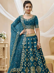 Irresistible Blue Zari Work Art Silk Wedding Wear Lehenga Choli