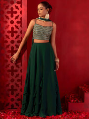 Beautiful Green Georgette Mehendi Wear Lehenga With Sequins Choli