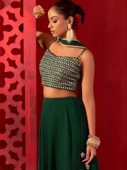Beautiful Green Georgette Mehendi Wear Lehenga With Sequins Choli