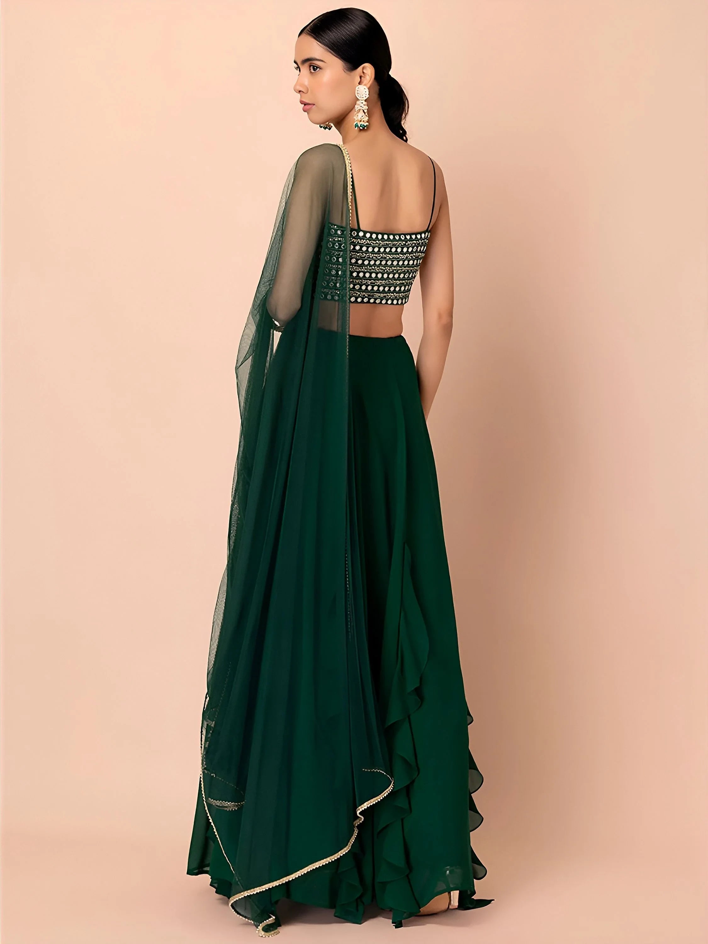 Beautiful Green Georgette Mehendi Wear Lehenga With Sequins Choli