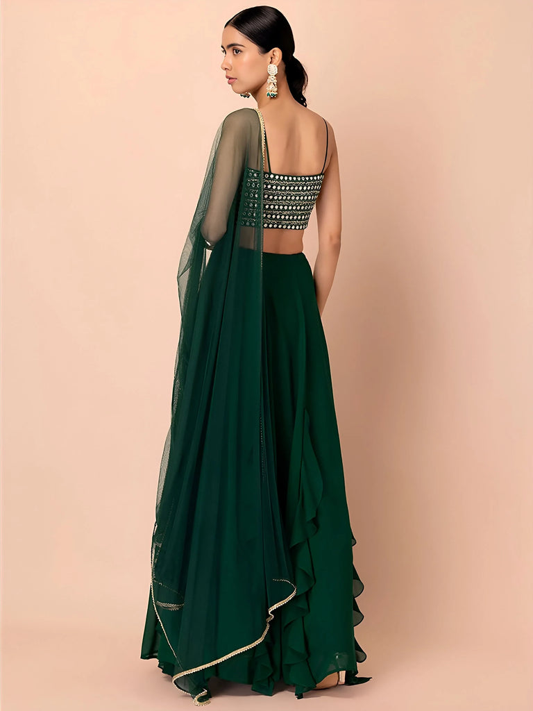 Beautiful Green Georgette Mehendi Wear Lehenga With Sequins Choli