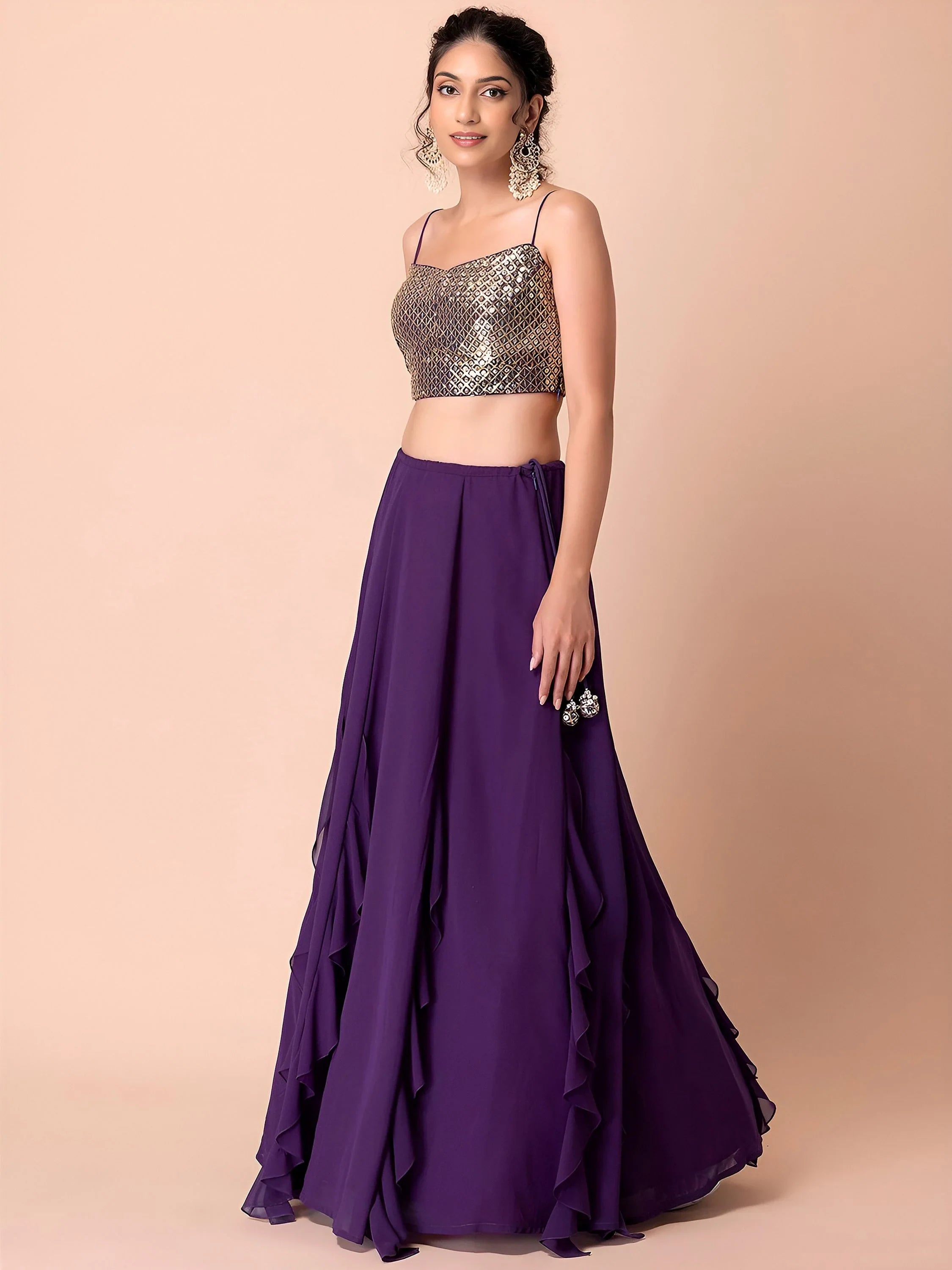 Charming Purple Georgette Party Wear Lehenga With Sequins Choli