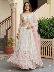 Pretty Off-White Digital Printed Georgette Festive Wear Lehenga Choli