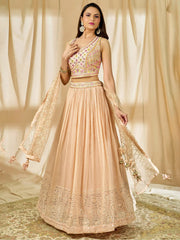Beautiful Peach Thread Embroidered Georgette Wedding Lehenga Choli