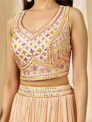 Beautiful Peach Thread Embroidered Georgette Wedding Lehenga Choli