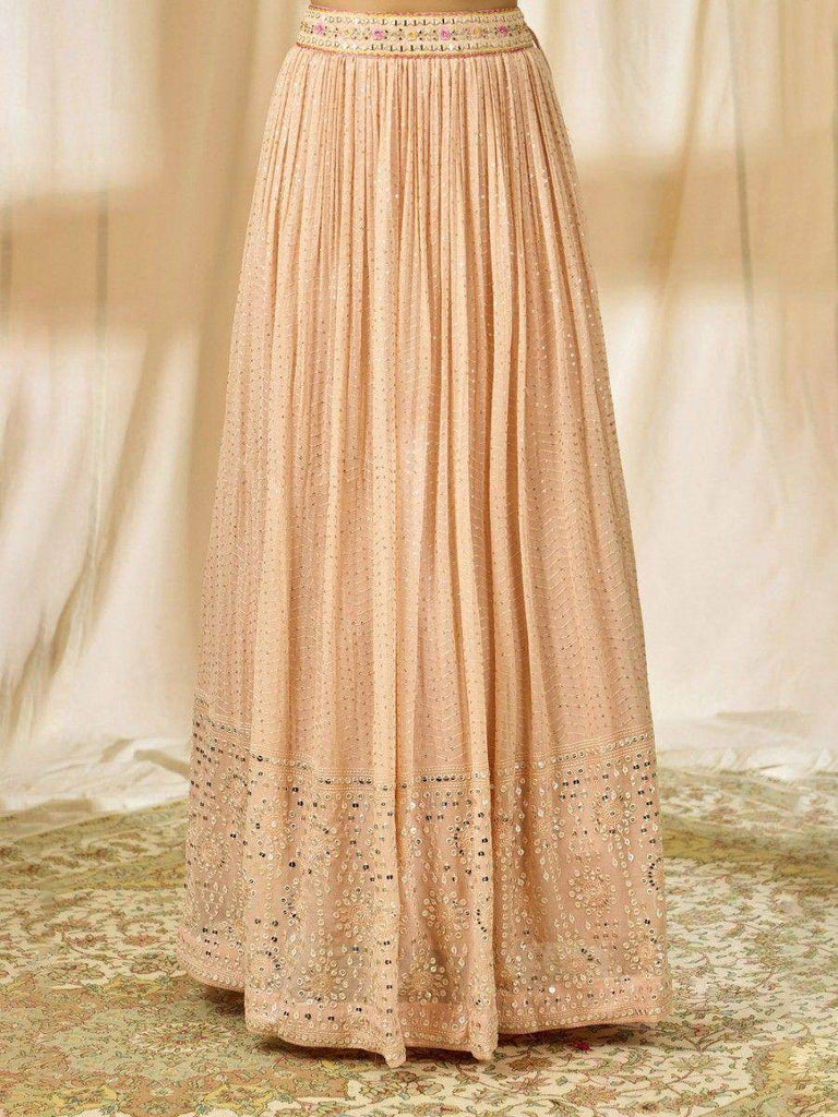 Beautiful Peach Thread Embroidered Georgette Wedding Lehenga Choli