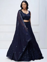 Amazing Navy Blue Sequins Georgette Reception Wear Lehenga Choli