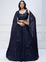 Amazing Navy Blue Sequins Georgette Reception Wear Lehenga Choli