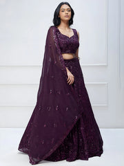 Wonderful Purple Sequins Georgette Party Wear Lehenga Choli