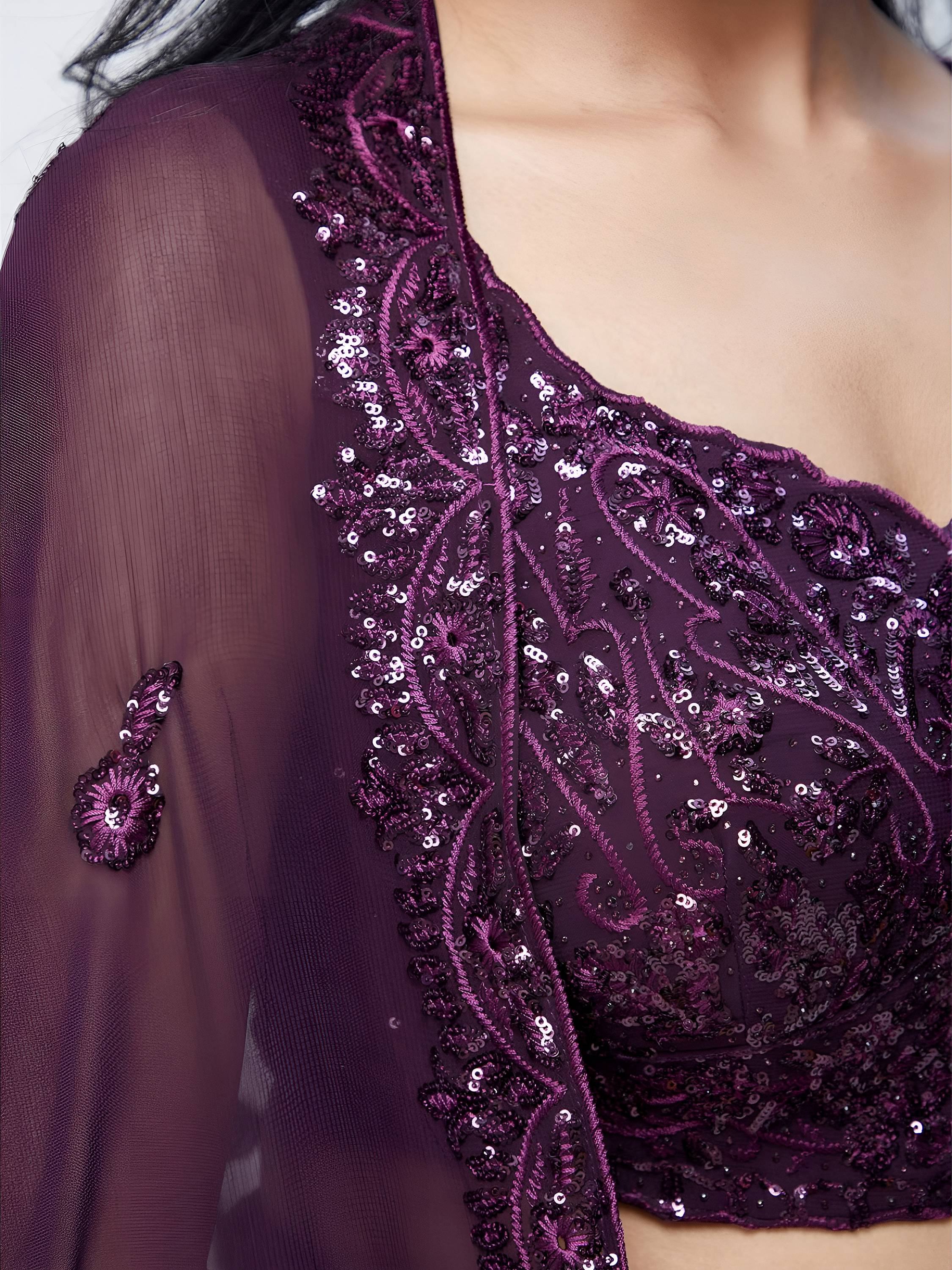 Wonderful Purple Sequins Georgette Party Wear Lehenga Choli