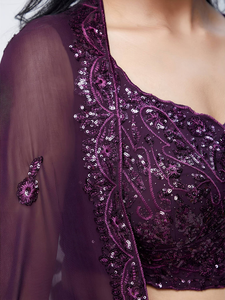 Wonderful Purple Sequins Georgette Party Wear Lehenga Choli
