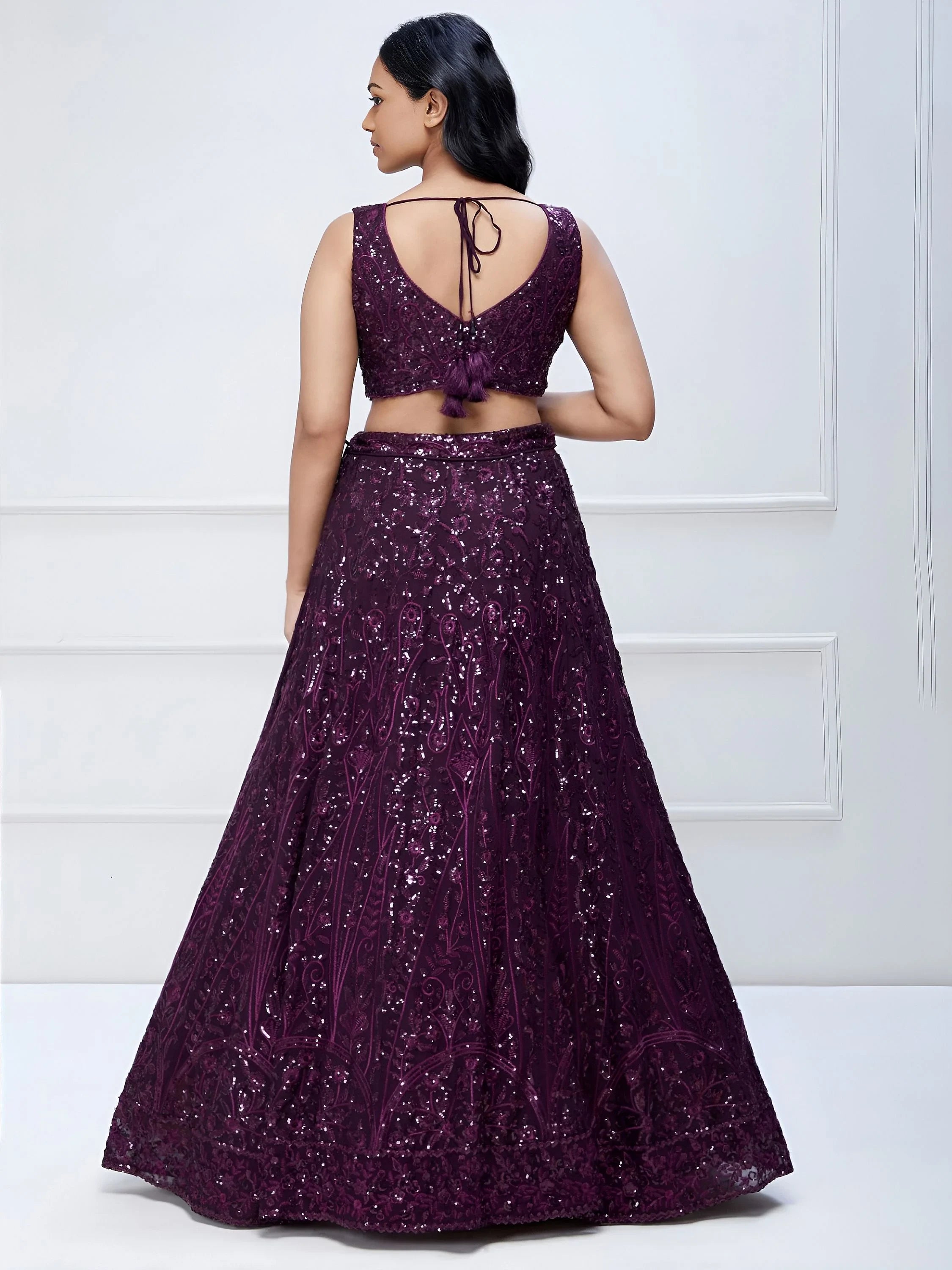 Wonderful Purple Sequins Georgette Party Wear Lehenga Choli