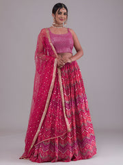 Glamorous Pink Digital Printed Georgette Wedding Wear Lehenga Choli 
