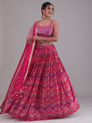 Glamorous Pink Digital Printed Georgette Wedding Wear Lehenga Choli 