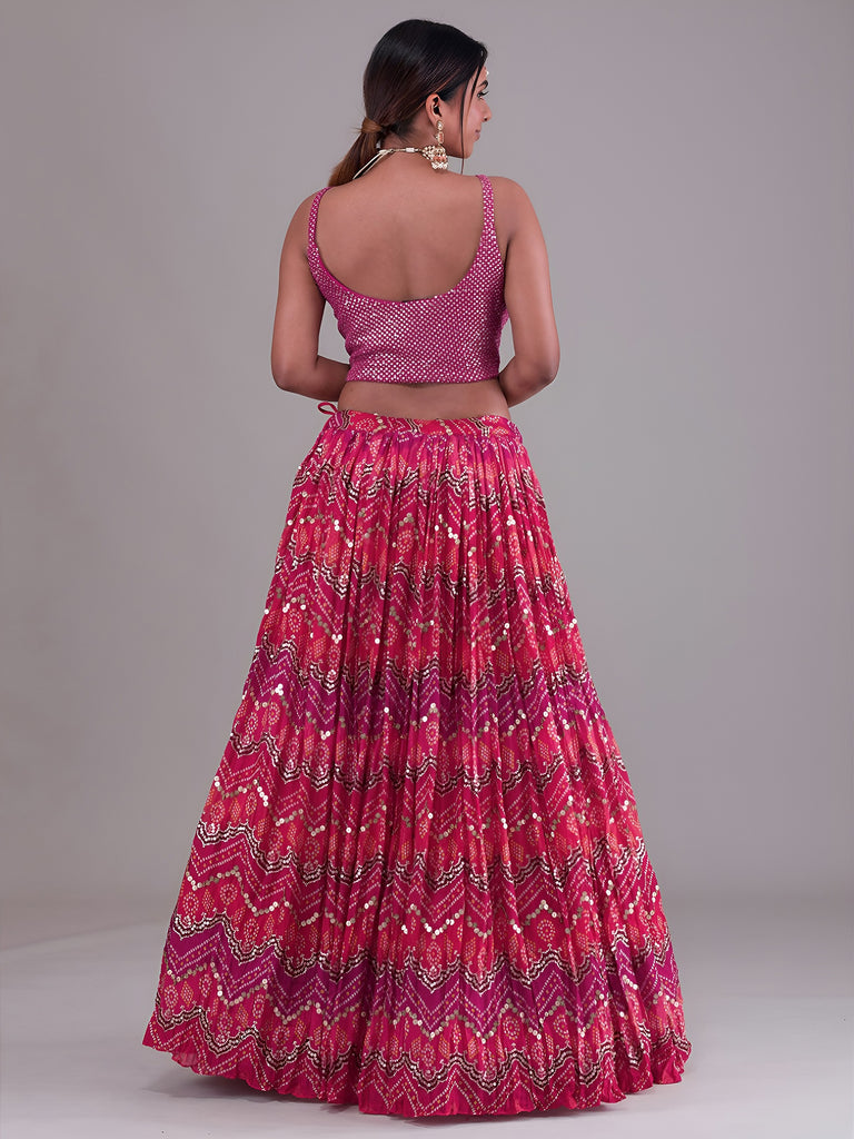 Glamorous Pink Digital Printed Georgette Wedding Wear Lehenga Choli 