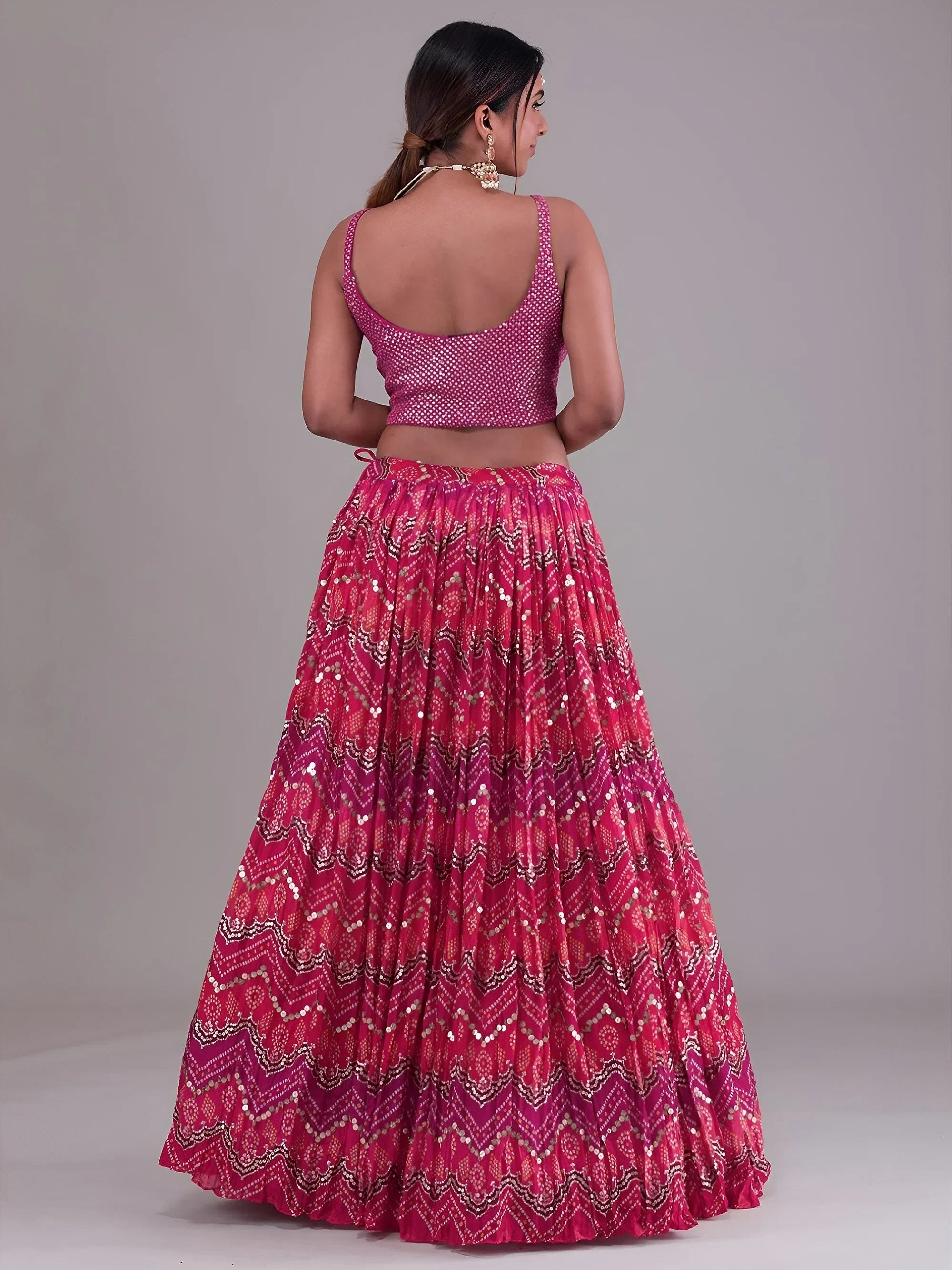 Glamorous Pink Digital Printed Georgette Wedding Wear Lehenga Choli 
