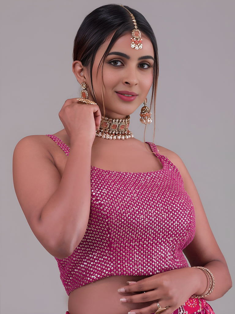 Glamorous Pink Digital Printed Georgette Wedding Wear Lehenga Choli 