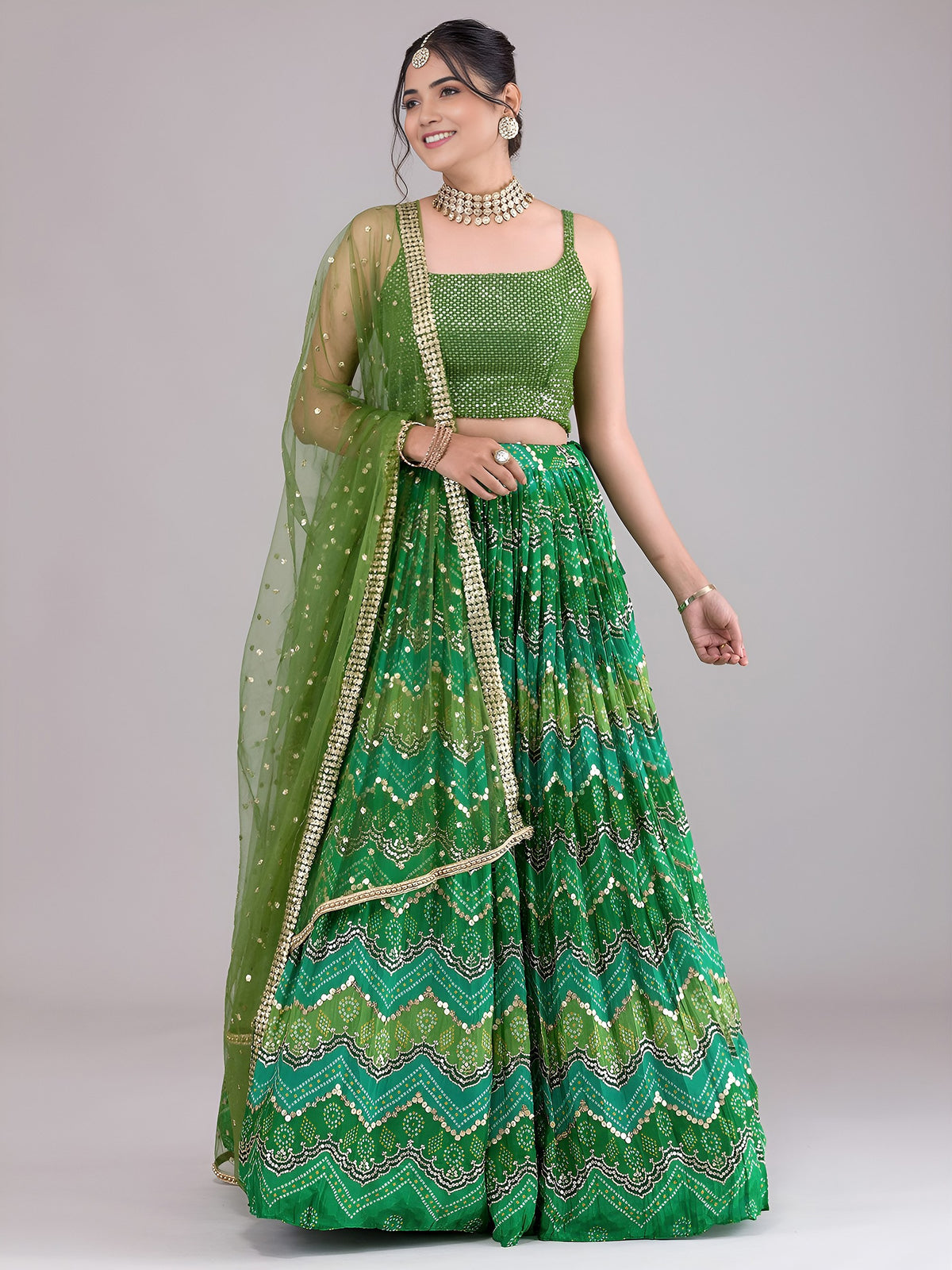 Awesome Green Digital Printed Georgette Festive Wear Lehenga Choli 