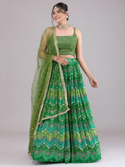 Awesome Green Digital Printed Georgette Festive Wear Lehenga Choli 