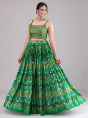 Awesome Green Digital Printed Georgette Festive Wear Lehenga Choli 