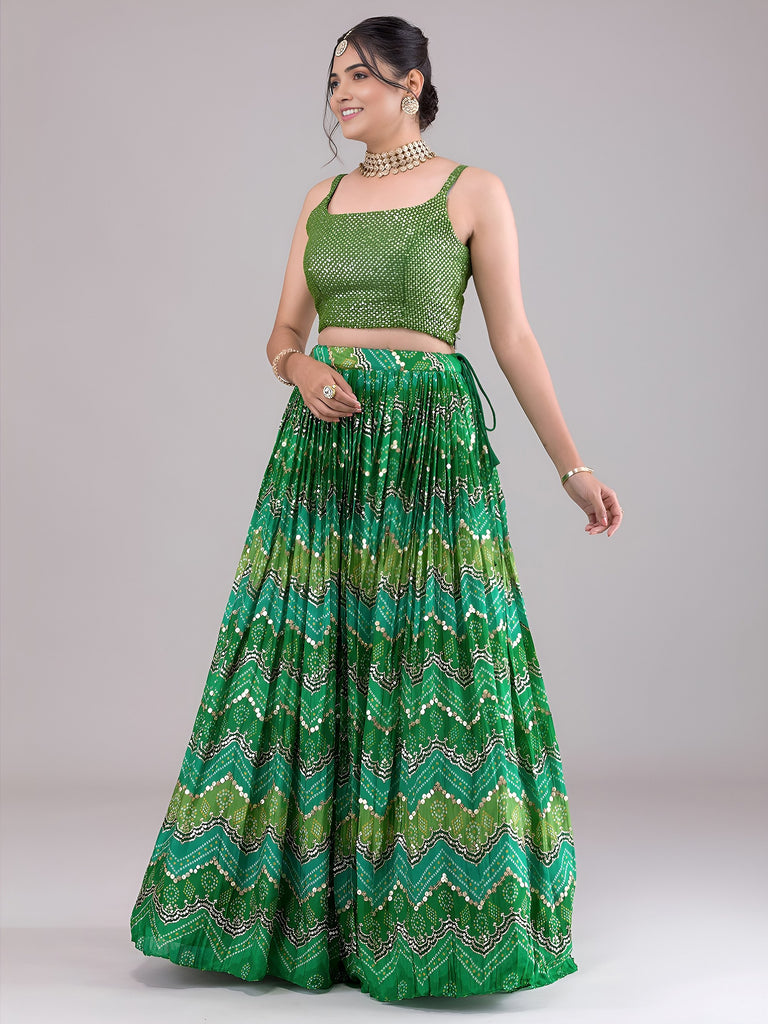 Awesome Green Digital Printed Georgette Festive Wear Lehenga Choli 