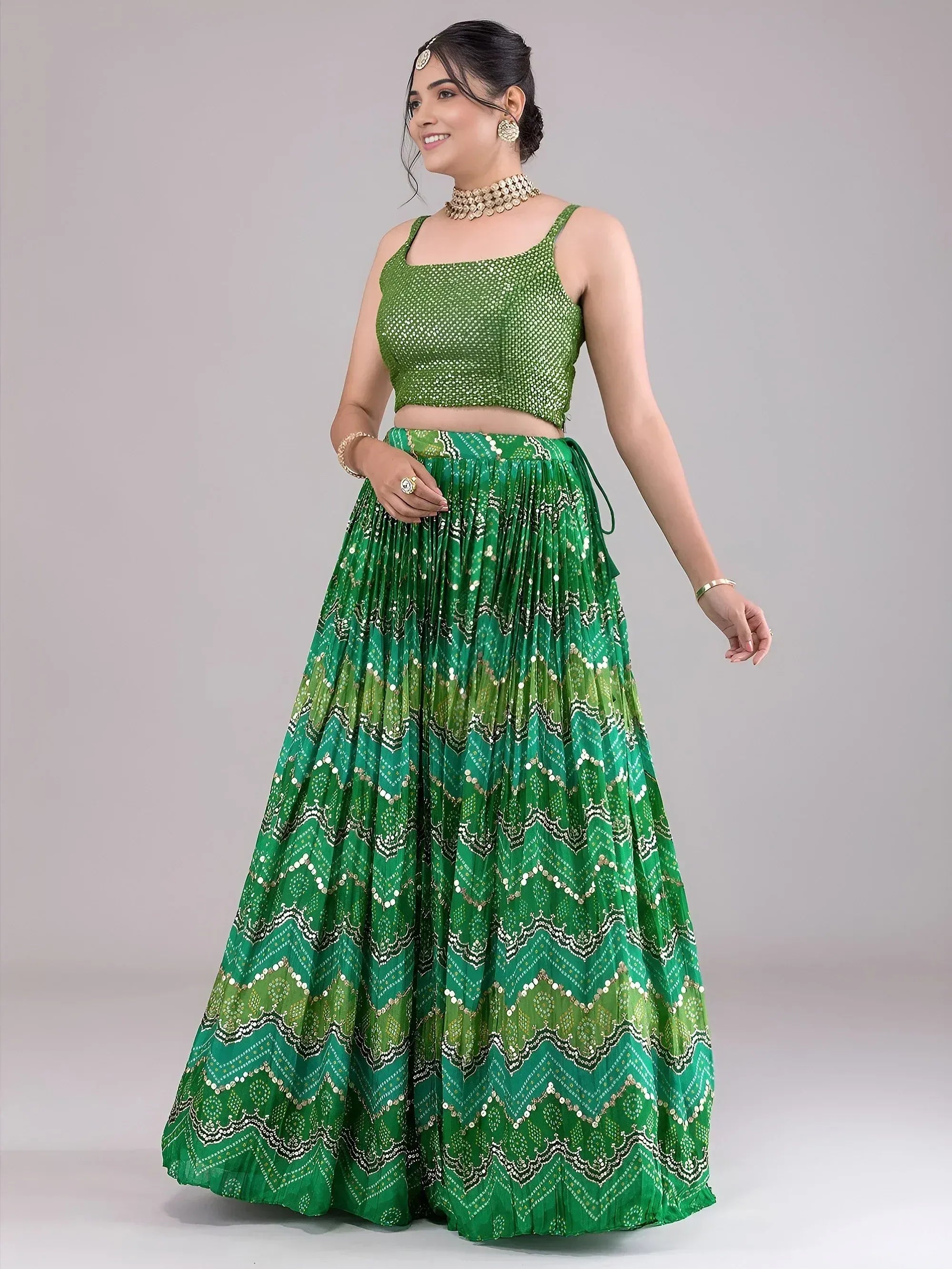 Awesome Green Digital Printed Georgette Festive Wear Lehenga Choli 