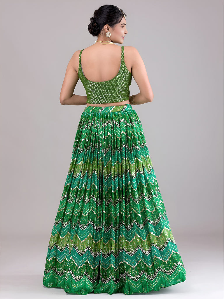 Awesome Green Digital Printed Georgette Festive Wear Lehenga Choli 