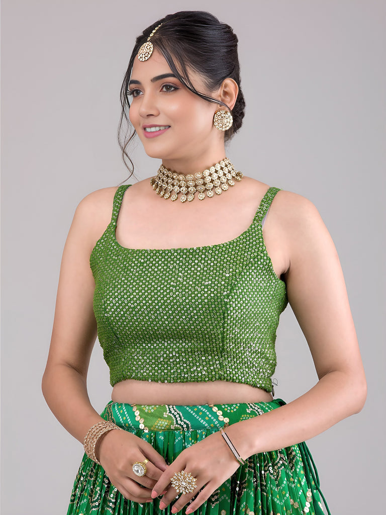 Awesome Green Digital Printed Georgette Festive Wear Lehenga Choli 