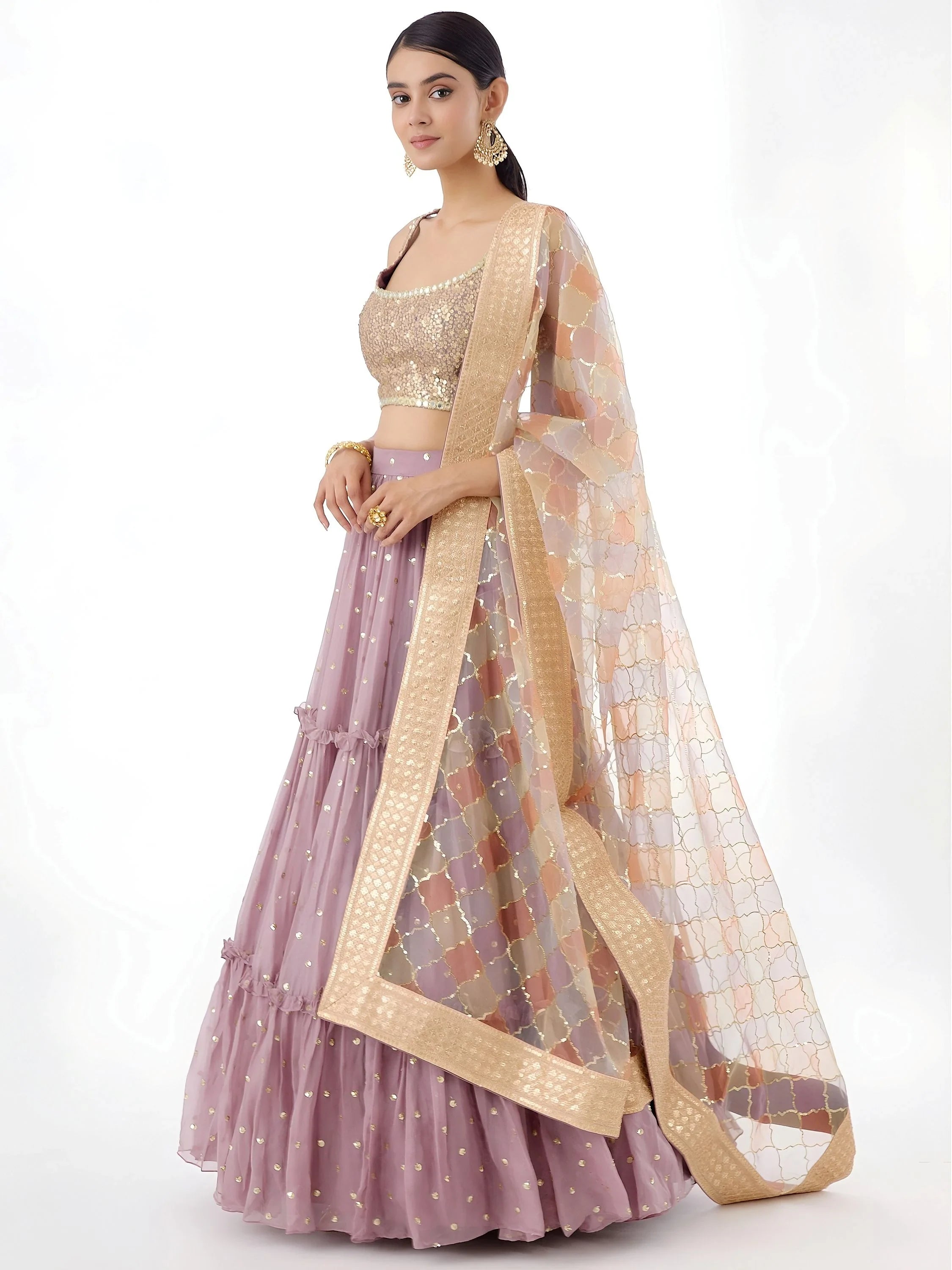 Beautiful Dusty Pink Zari Work Georgette Party Wear Lehenga Choli