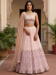 Precious Peach Floral Printed Georgette Wedding Wear Lehenga Choli