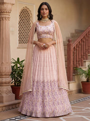 Precious Peach Floral Printed Georgette Wedding Wear Lehenga Choli