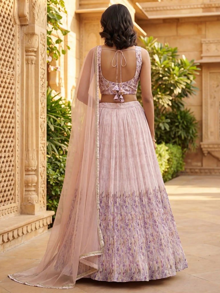 Precious Peach Floral Printed Georgette Wedding Wear Lehenga Choli