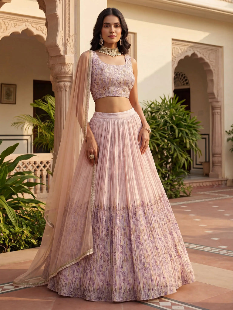 Precious Peach Floral Printed Georgette Wedding Wear Lehenga Choli