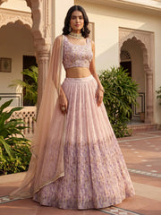 Precious Peach Floral Printed Georgette Wedding Wear Lehenga Choli
