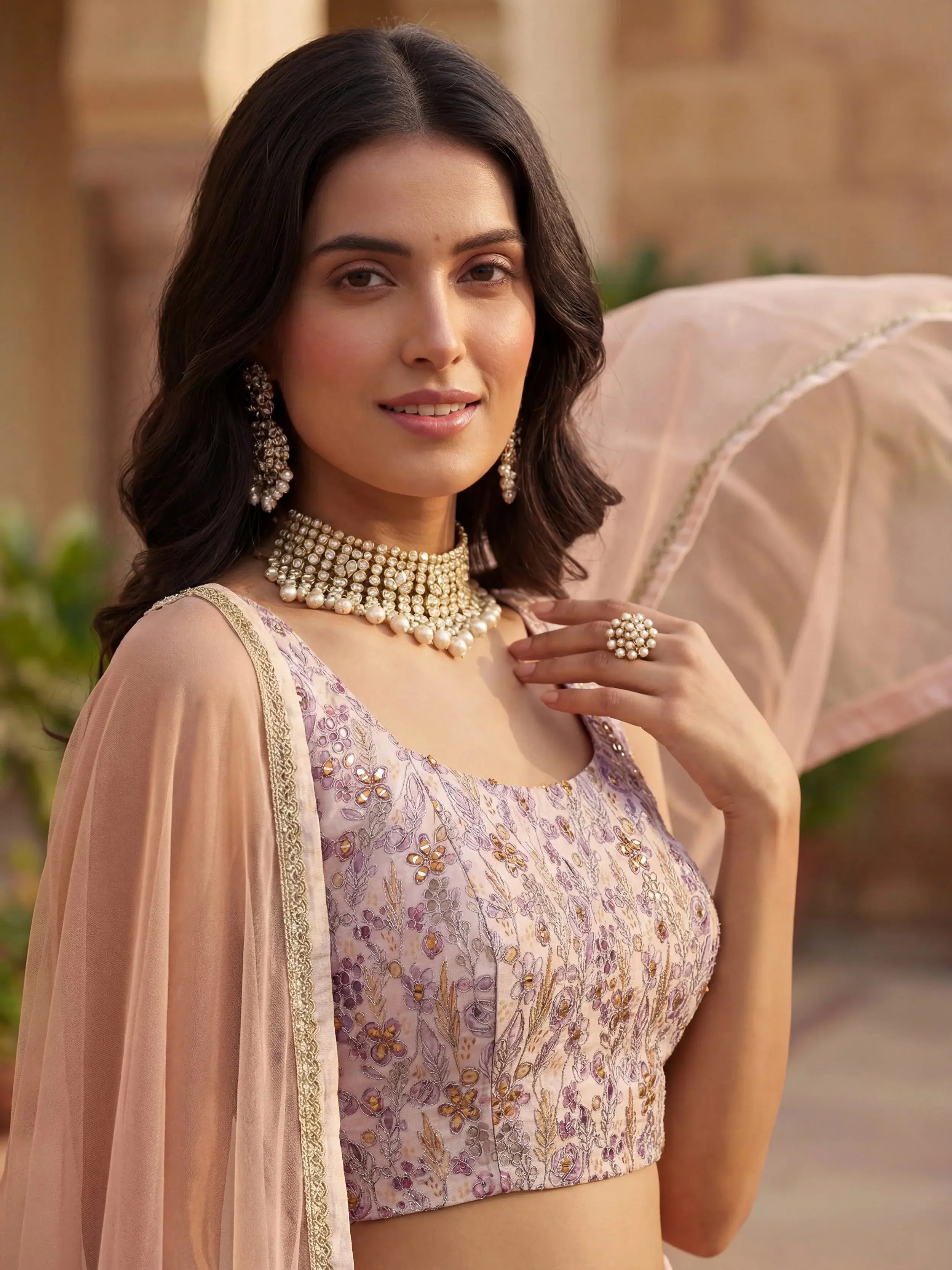 Precious Peach Floral Printed Georgette Wedding Wear Lehenga Choli