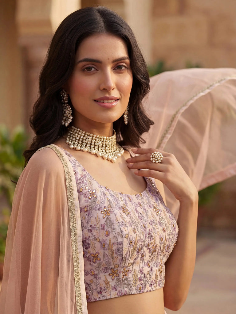 Precious Peach Floral Printed Georgette Wedding Wear Lehenga Choli